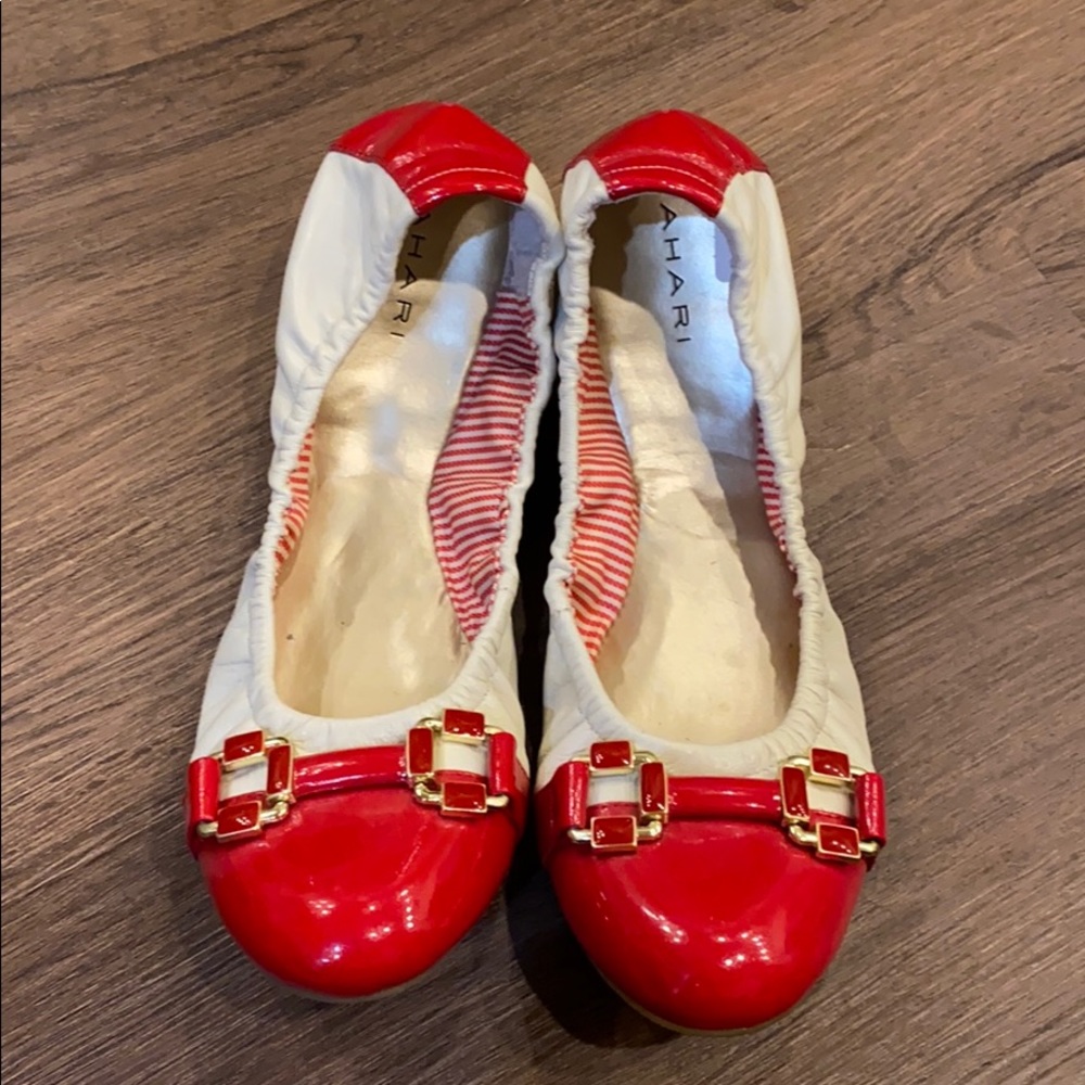 Tahari red & cream/nude leather ballet flats 8.5